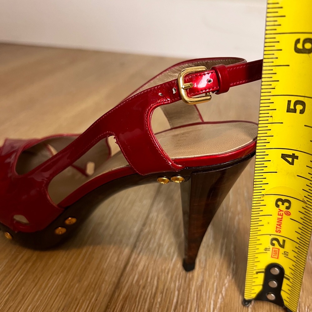 Stuart Weitzman Blenny Platform Heels Womens Size 7.5 Red Slingback Stud‎ Shoes - Picture 11 of 11